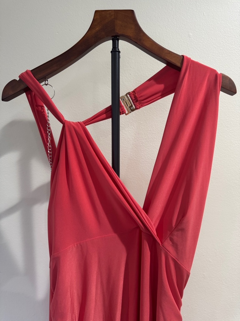 Club L London Alba Coral Maternity Halter Asymmetric Maxi Dress (Size 10) - Picture 4 of 14
